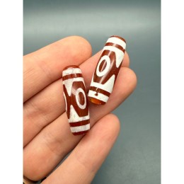 Бусина Дзи "108", из сердолика, 3 глаза, размер 30х10 мм, цена за 1 шт