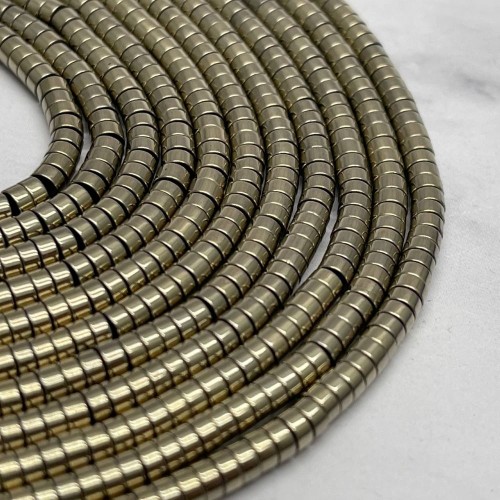 Каменные бусины, Гематит синтетический, золото, шайба, размер 4х2 мм, нить 38 см