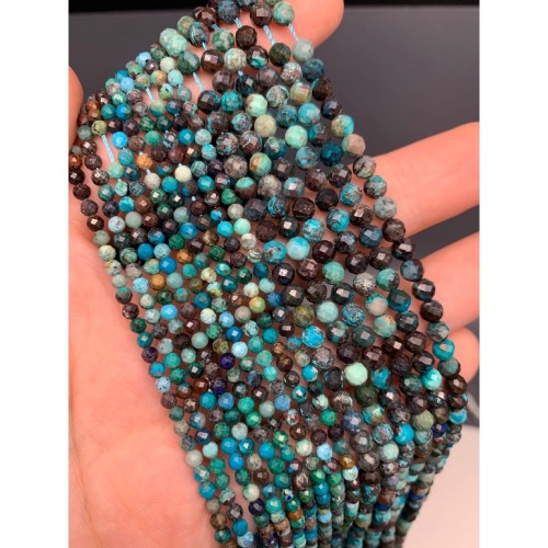 Каменные бусины, Хризоколла, шарик огранка, 4-4,5 мм, длина нити 38 см