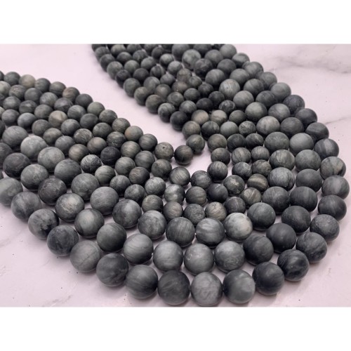 Каменные бусины, Хризоберилл, Кошачий глаз, серый, матовый, шарик гладкий, 8 мм, длина нити 38 см