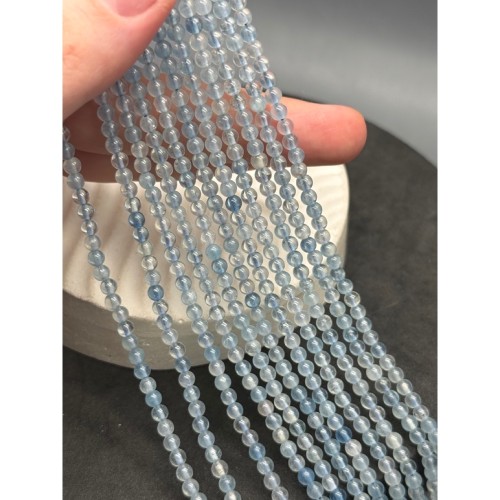 Каменные бусины, Аквамарин, голубой Берилл, шарик гладкий, 4 мм, длина нити 38 см
