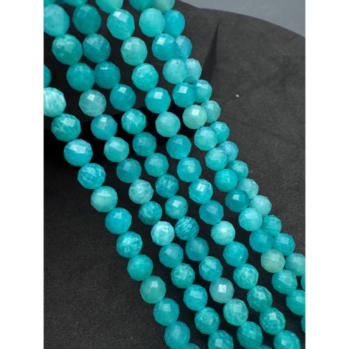 Каменные бусины, Амазонит, люкс, шарик, огранка, 5,7-6 мм, длина нити 38 см