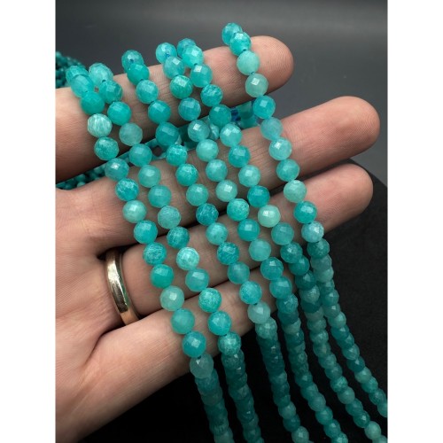 Каменные бусины, Амазонит, люкс, шарик, огранка, 5,7-6 мм, длина нити 38 см