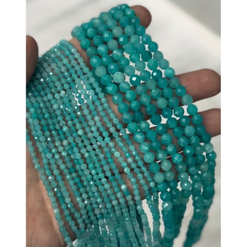 Каменные бусины, Амазонит, люкс, шарик, огранка, 5,7-6 мм, длина нити 38 см