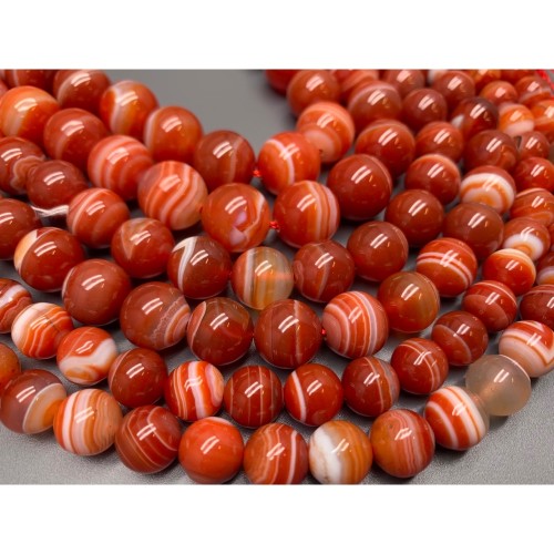 Каменные бусины, Сардоникс, шарик гладкий, 12 мм, длина нити 38 см