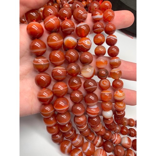 Каменные бусины, Сардоникс, шарик гладкий, 12 мм, длина нити 38 см