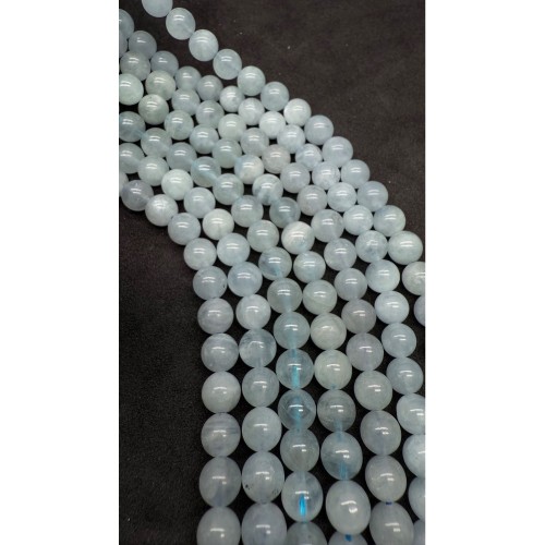 Каменные бусины, Аквамарин, Голубой Берилл, шарик гладкий, 6-6,5 мм, длина нити 38 см