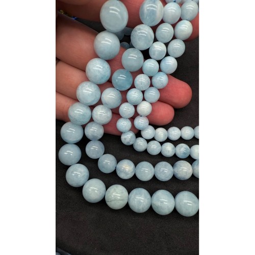 Каменные бусины, Аквамарин, Голубой Берилл, шарик гладкий, 12 мм, длина нити 38 см