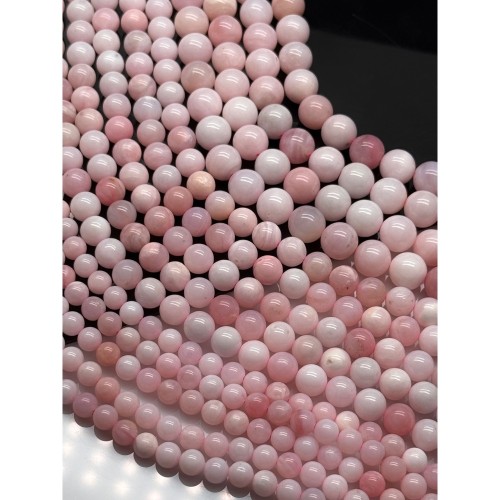 Каменные бусины, Опал, розовый, люкс, шарик гладкий, 8 мм, длина нити 19 см