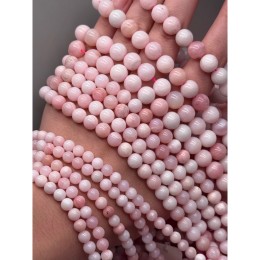 Каменные бусины, Опал, розовый, люкс, шарик гладкий, 10 мм, длина нити 19 см