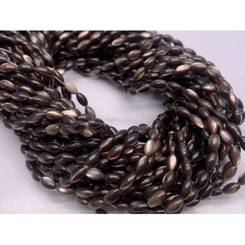 Каменные бусины, Перламутр шоколадный, тонированный, рис, 5х8 мм, длина нити 38 см