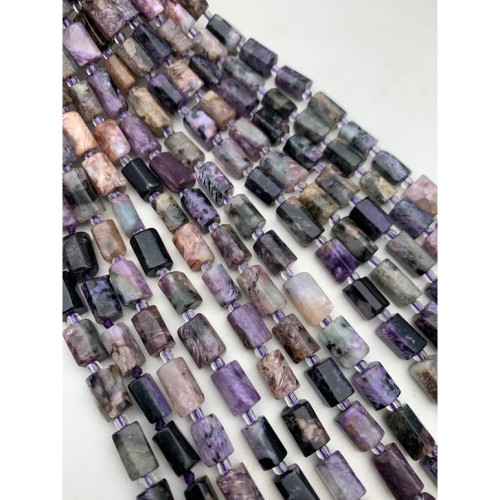 Каменные бусины, Чароит, не обработанный, столбики, 10х7 мм, длина нити 38 см