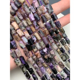 Каменные бусины, Чароит, не обработанный, столбики, 10х7 мм, длина нити 38 см