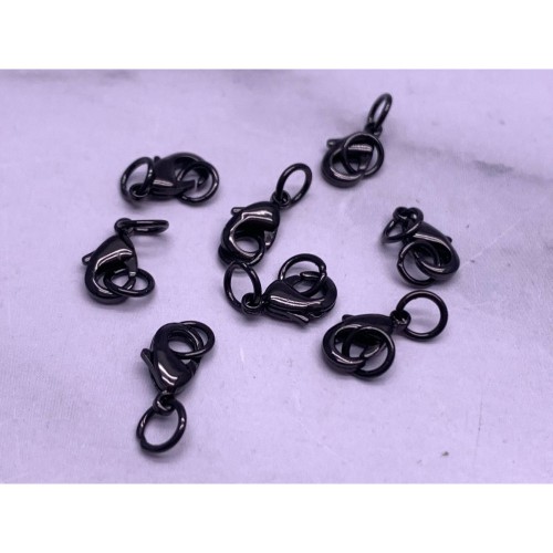 Карабин, замочек, вороненая сталь, 10 мм, с соединительным колечком, цена за 1 шт