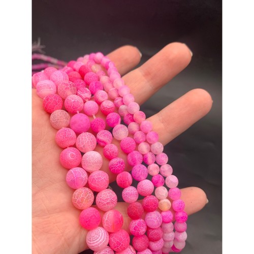 Каменные бусины, Африканский Агат, (Кракле), тонированный, розовый, шарик гладкий, 8 мм, длина нити 38 см
