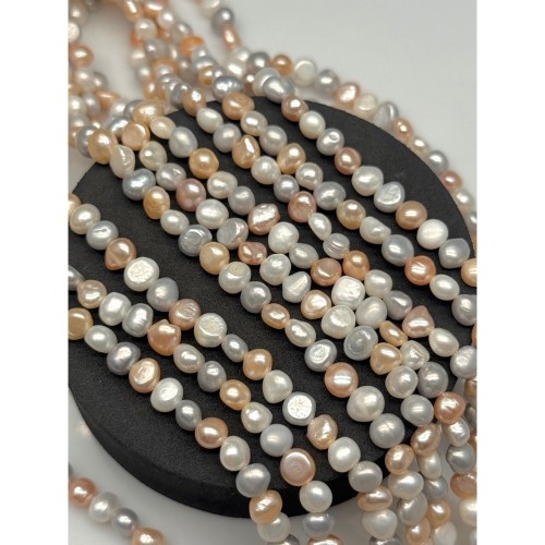 Каменные бусины, Жемчуг, микс цветов, №2, размер 6-7 мм, длина нити 35 см