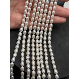 Каменные бусины, Жемчуг, белый, рис, 3А, размер 5-6 мм, длина нити 35 см