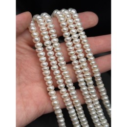 Каменные бусины, Жемчуг, белый, 4А, рондель, размер 7х5 мм, длина нити 37 см