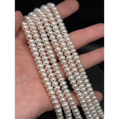 Каменные бусины, Жемчуг, белый, 4А, рондель, размер 7х5 мм, длина нити 37 см