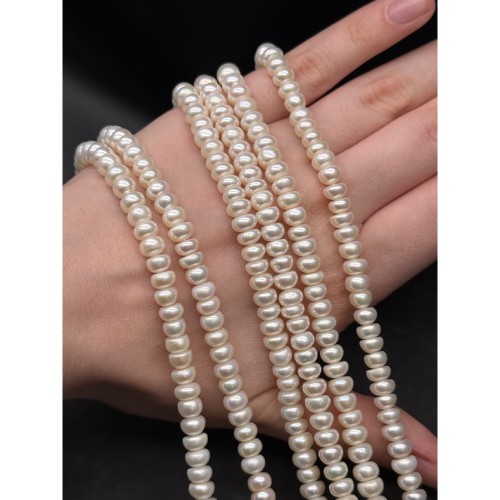 Каменные бусины, Жемчуг, белый, 4А, рондель, размер 7х5 мм, длина нити 37 см