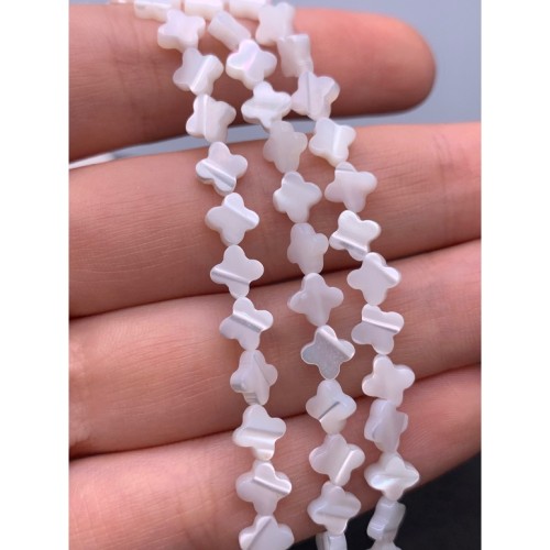 Каменные бусины, Перламутр, белый, клевер, 6х2,2 мм, длина нити 38 см