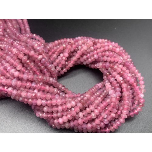 Каменные бусины, Турмалин розовый, Рубеллит, рондель огранка, 3х2 мм, длина нити 38 см