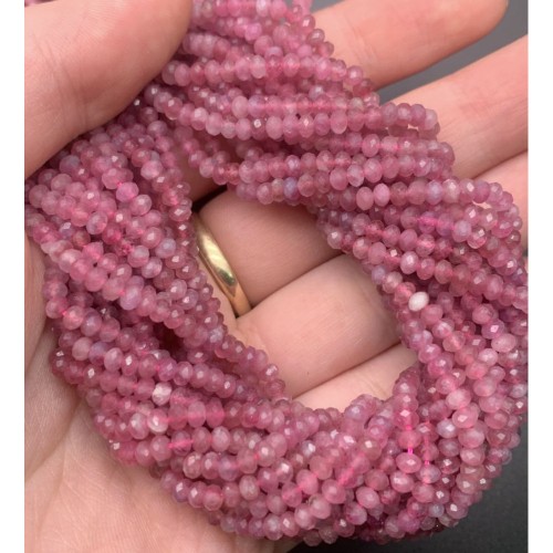 Каменные бусины, Турмалин розовый, Рубеллит, рондель огранка, 3х2 мм, длина нити 38 см