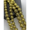 Каменные бусины, Вулканическая лава металлизированная, цвет зеленое золото, 8 мм, длина нити 38 см
