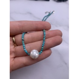 Чокер, Бирюза, шарик гладкий, вставка Перламутр, фурнитура модель SS 925 , длина 39 см