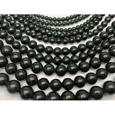 Каменные бусины, Авантюриновое стекло, цвет-зеленый, имитация, шарик гладкий, 4 мм, длина нити 38 см