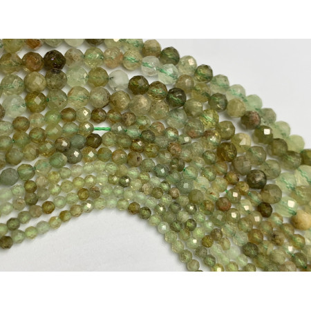 Каменные бусины, Гранат, зелёный, Гроссуляр, шарик огранка, 3 мм, длина нити 38 см арт. 12153