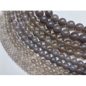 Каменные бусины, Агат серый, (Халцедон), натуральный цвет, шарик гладкий, 6 мм, длина нити 38 см