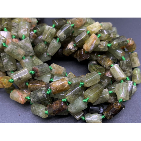 Каменные бусины, Гранат зеленый, Гессонит, не обработанный, столбики, 10х6,5 мм, длина нити 38 см