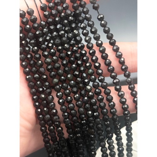 Каменные бусины, Обсидиан, радужный, шарик огранка, 4 мм, длина нити 38 см