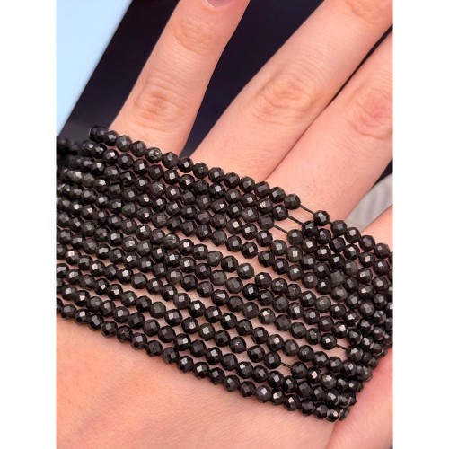 Каменные бусины, Обсидиан, радужный, шарик огранка, 4 мм, длина нити 38 см