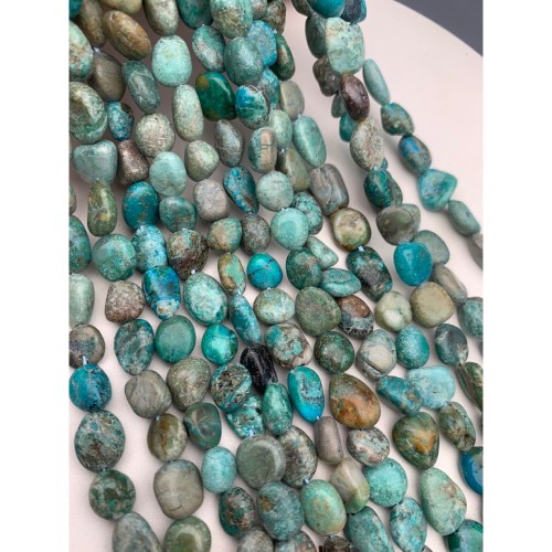 Каменные бусины, Хризоколла, фриформы, 11х8 мм, длина нити 38 см