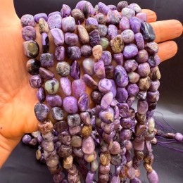 Каменные бусины, Чароит, фриформы, 10-12 мм, длина нити 38 см