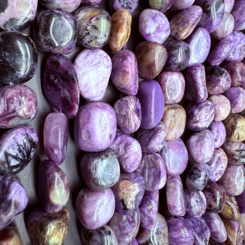 Каменные бусины, Чароит, фриформы, 10-12 мм, длина нити 38 см