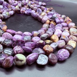 Каменные бусины, Чароит, фриформы, 10-12 мм, длина нити 38 см