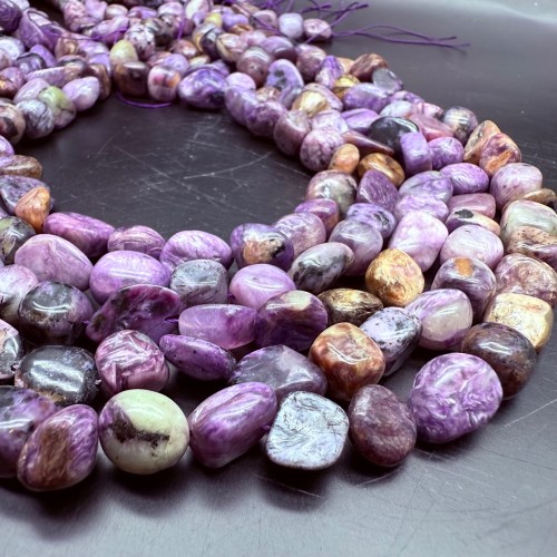 Каменные бусины, Чароит, фриформы, 10-12 мм, длина нити 38 см