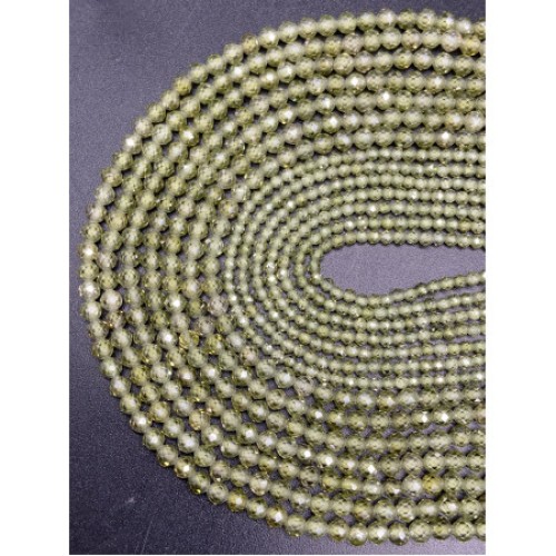 Каменные бусины, Цирконий кубический, (т.н. Циркон), зелёный кристалл, шарик огранка, 4 мм, длина нити 38 см