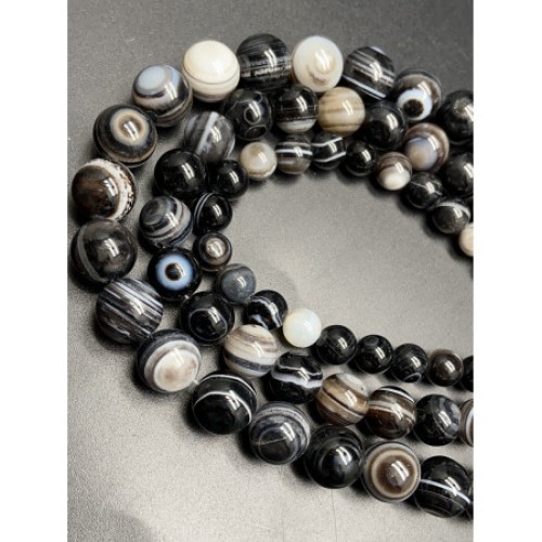 Каменные бусины, Агат Чёрный Глазковый, шарик гладкий, 6 мм, длина нити 38 см