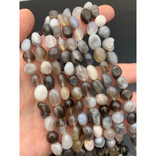 Каменные бусины, Агат серый, фриформы, 10х8 мм, длина нити 38 см