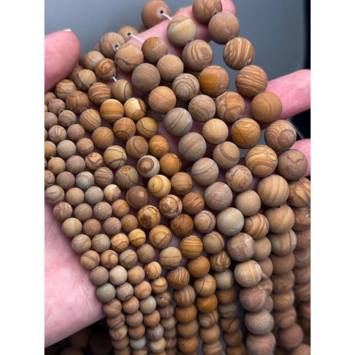 Каменные бусины, Яшма, "деревянная", матовая, шарик гладкий, 6-6,5 мм, длина нити 38 см