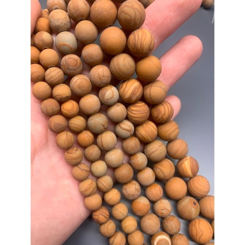 Каменные бусины, Яшма, "деревянная", матовая, шарик гладкий, 8-8,5 мм, длина нити 38 см