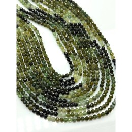 Каменные бусины, Турмалин, зелёный микс, шарик огранка, 3,5 мм, длина нити 38 см