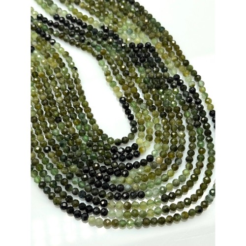 Каменные бусины, Турмалин, зелёный микс, шарик огранка, 3,5 мм, длина нити 38 см