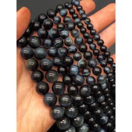 Каменные бусины, Соколиный глаз, синий, люкс, шарик гладкий, 12 мм, длина нити 19 см