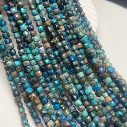 Каменные бусины, Хризоколла, люкс, кубик огранка, 4,5х4,5мм, длина нити 38 см