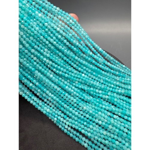 Каменные бусины, Амазонит, люкс, шарик огранка, 3 мм, длина нити 38 см